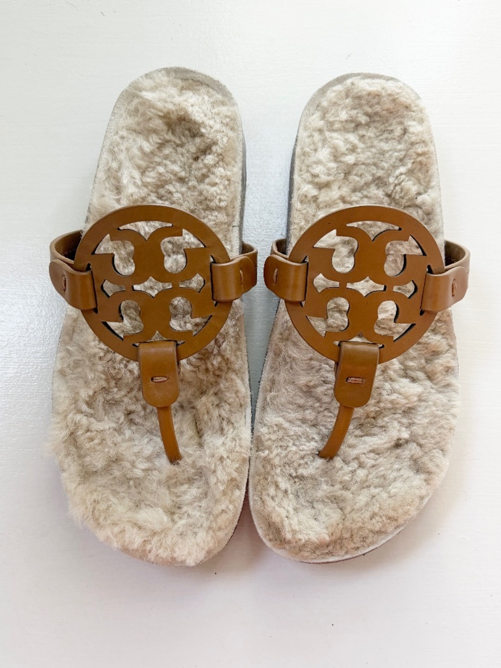 Tory Burch MILLER CLOUD Shearling Nappa Leather Sandal, Caramel Corn, Size 6M